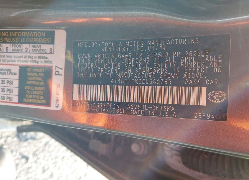 Photo 9 of 2014 Toyota Camry SE (VIN 4T1BF1FK0EU362783)