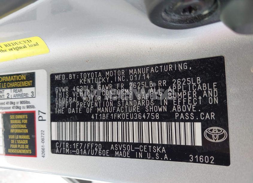 Photo 9 of 2014 Toyota Camry SE (VIN 4T1BF1FK0EU364758)