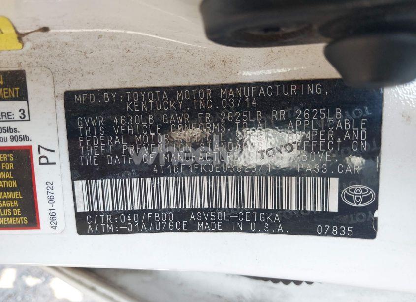 Photo 9 of 2014 Toyota Camry XLE (VIN 4T1BF1FK0EU382371)