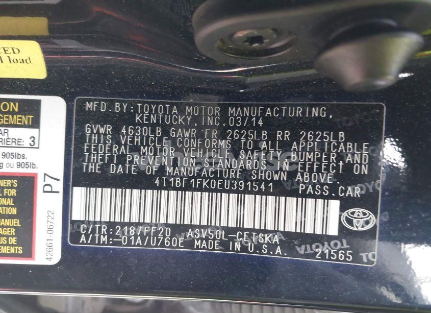 Photo 9 of 2014 Toyota Camry SE (VIN 4T1BF1FK0EU391541)