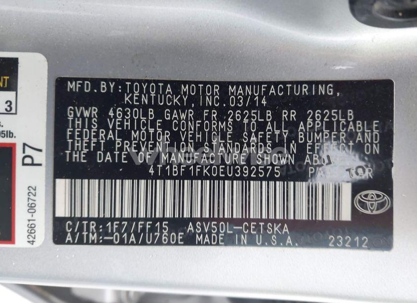 Photo 9 of 2014 Toyota Camry SE (VIN 4T1BF1FK0EU392575)