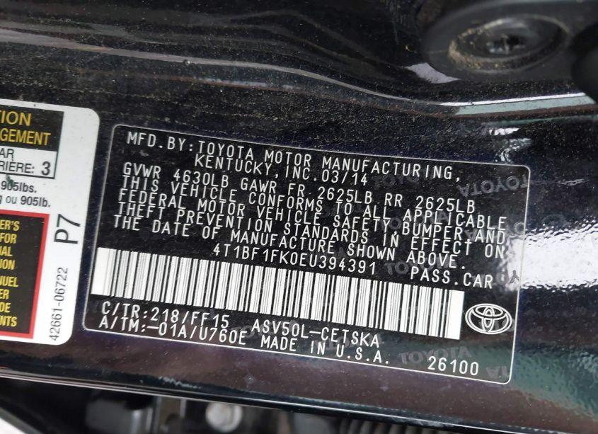 Photo 9 of 2014 Toyota Camry SE (VIN 4T1BF1FK0EU394391)