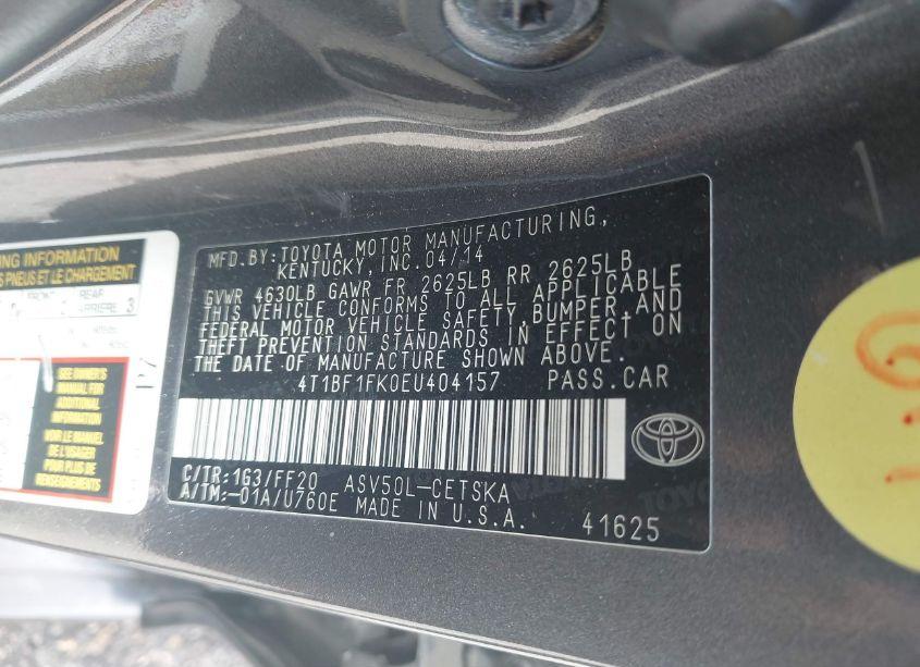 Photo 9 of 2014 Toyota Camry L/SE/LE/XLE (VIN 4T1BF1FK0EU404157)