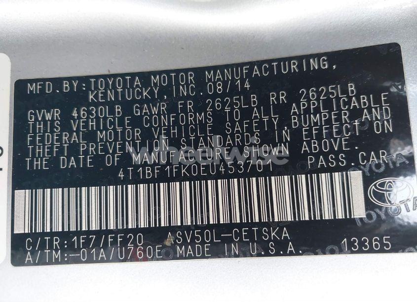 Photo 9 of 2014 Toyota Camry SE SPORT (VIN 4T1BF1FK0EU453701)