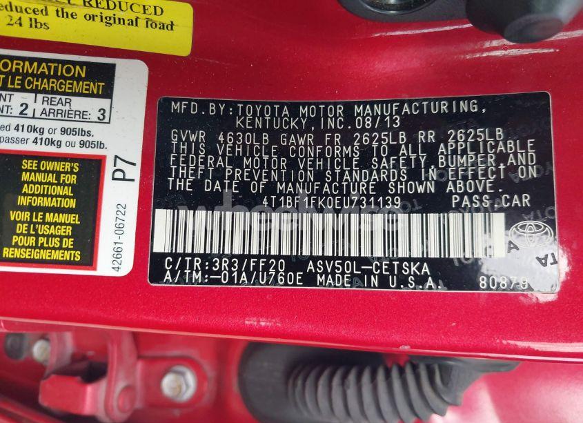 Photo 9 of 2014 Toyota Camry SE (VIN 4T1BF1FK0EU731139)