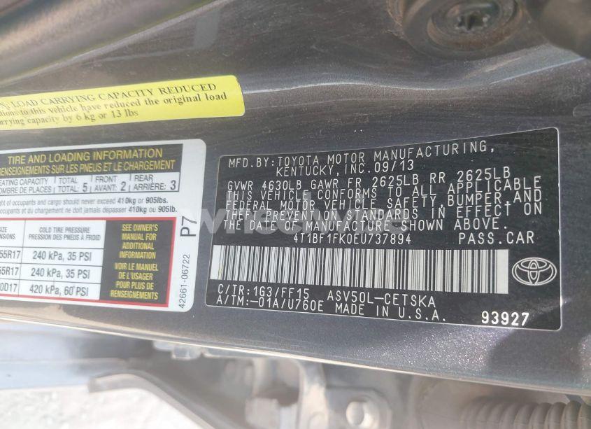 Photo 9 of 2014 Toyota Camry SE (VIN 4T1BF1FK0EU737894)