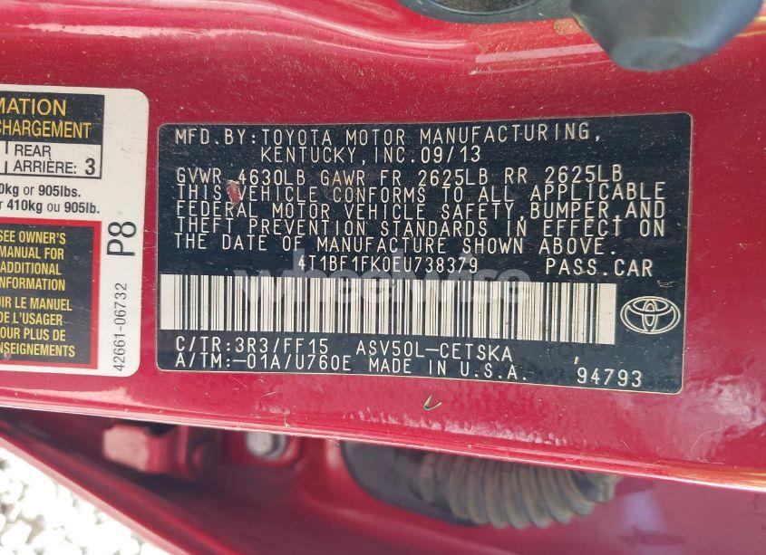 Photo 9 of 2014 Toyota Camry SE SPORT (VIN 4T1BF1FK0EU738379)