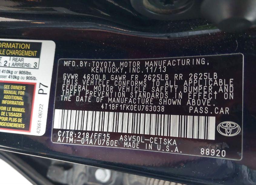 Photo 9 of 2014 Toyota Camry SE (VIN 4T1BF1FK0EU763038)