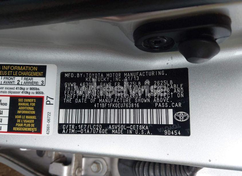 Photo 9 of 2014 Toyota Camry SE (VIN 4T1BF1FK0EU763816)