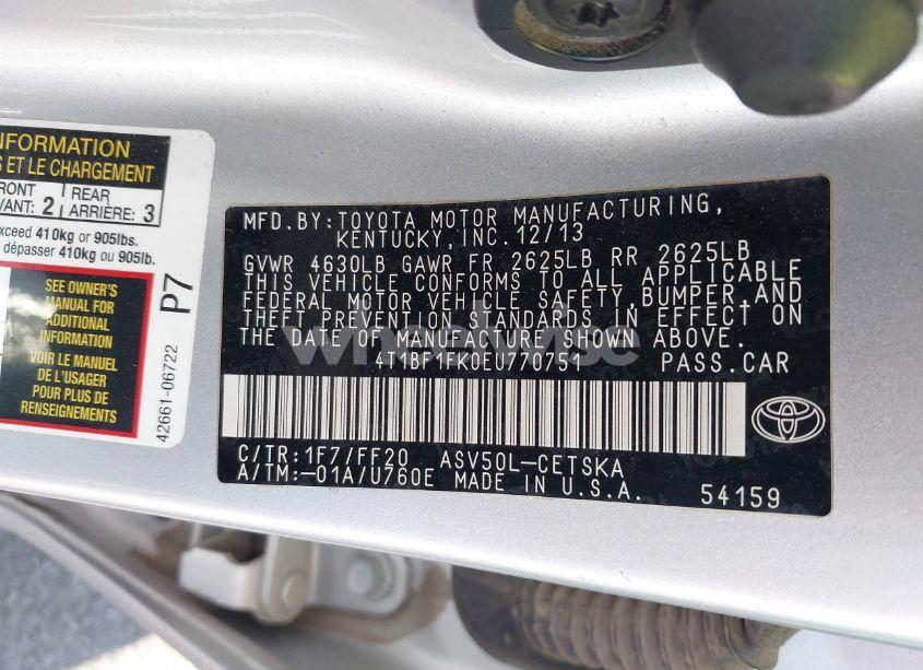 Photo 9 of 2014 Toyota Camry SE (VIN 4T1BF1FK0EU770751)