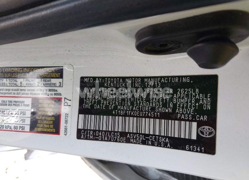 Photo 9 of 2014 Toyota Camry SE (VIN 4T1BF1FK0EU774511)