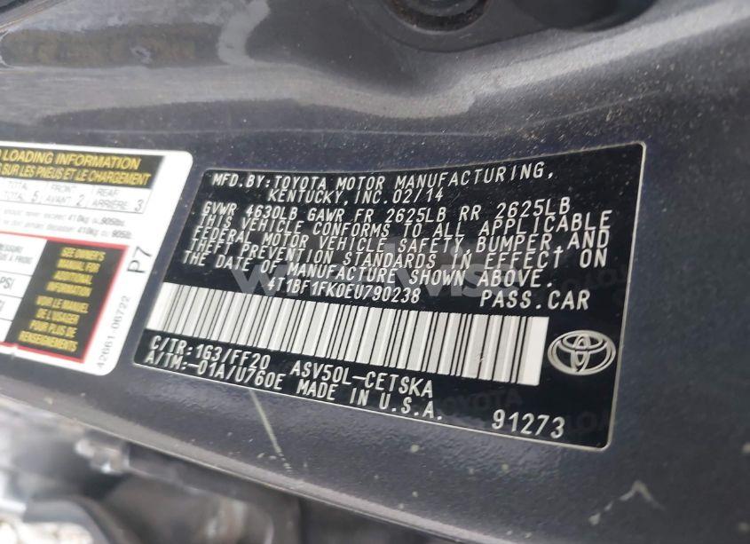 Photo 9 of 2014 Toyota Camry SE (VIN 4T1BF1FK0EU790238)