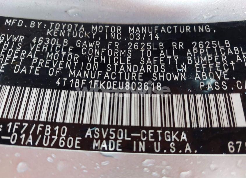 Photo 9 of 2014 Toyota Camry XLE (VIN 4T1BF1FK0EU803618)