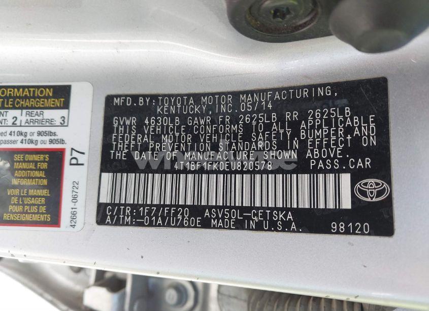 Photo 9 of 2014 Toyota Camry SE (VIN 4T1BF1FK0EU820578)