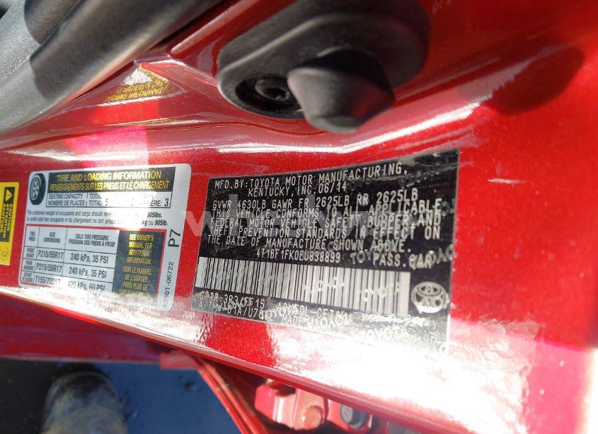 Photo 9 of 2014 Toyota Camry SE (VIN 4T1BF1FK0EU838899)