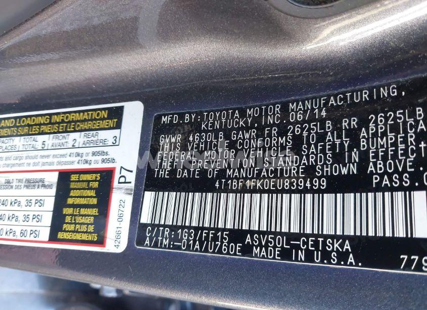 Photo 9 of 2014 Toyota Camry SE (VIN 4T1BF1FK0EU839499)