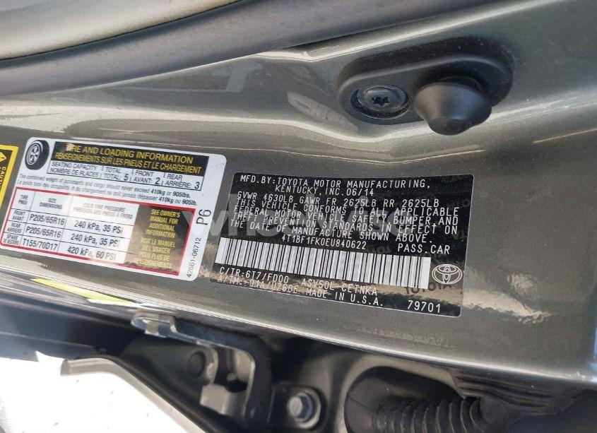 Photo 9 of 2014 Toyota Camry LE (VIN 4T1BF1FK0EU840622)