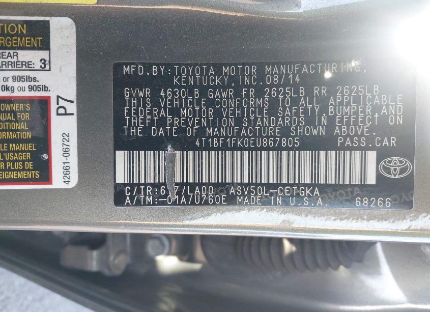 Photo 9 of 2014 Toyota Camry XLE (VIN 4T1BF1FK0EU867805)