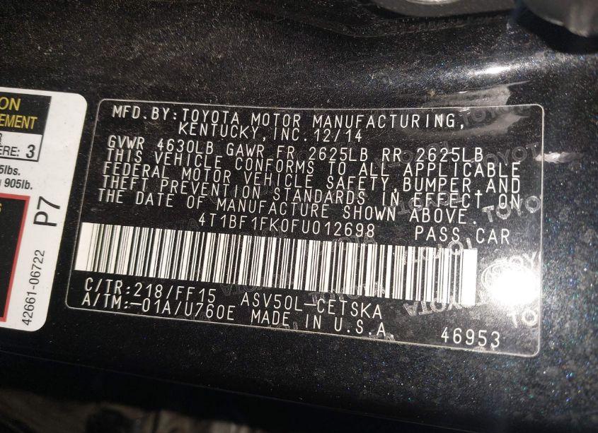 Photo 9 of 2015 Toyota Camry SE (VIN 4T1BF1FK0FU012698)