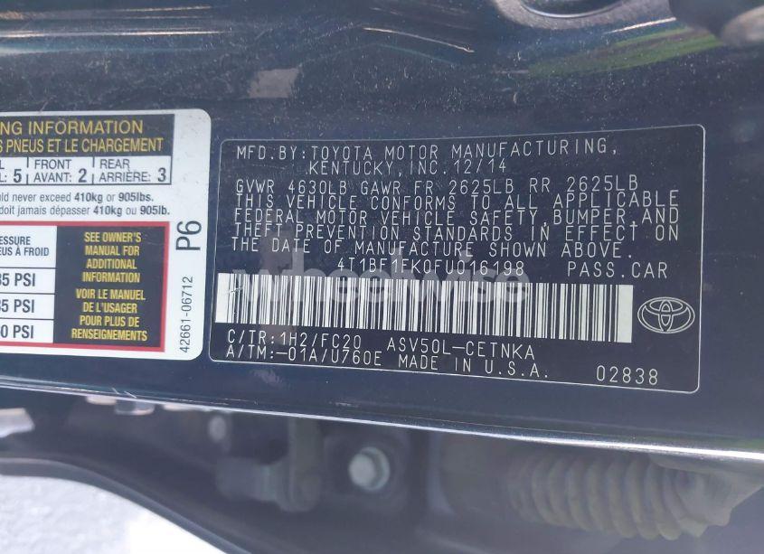 Photo 9 of 2015 Toyota Camry LE (VIN 4T1BF1FK0FU016198)