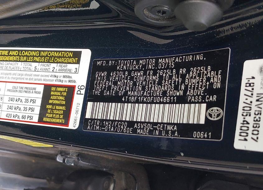 Photo 9 of 2015 Toyota Camry LE (VIN 4T1BF1FK0FU046611)