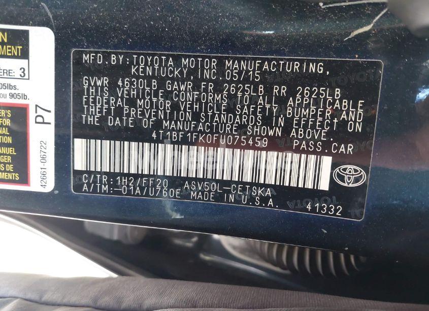 Photo 9 of 2015 Toyota Camry SE (VIN 4T1BF1FK0FU075459)