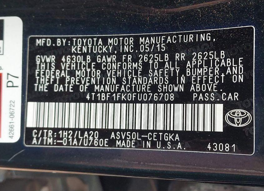 Photo 9 of 2015 Toyota Camry XLE (VIN 4T1BF1FK0FU076708)