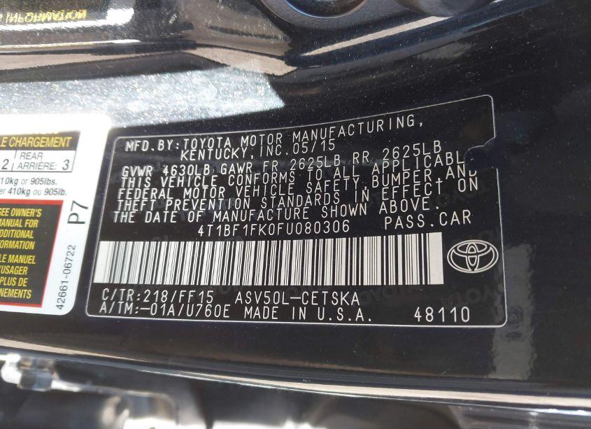 Photo 9 of 2015 Toyota Camry SE (VIN 4T1BF1FK0FU080306)