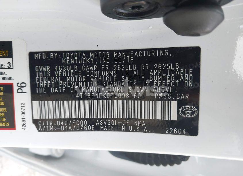 Photo 9 of 2015 Toyota Camry LE (VIN 4T1BF1FK0FU098160)