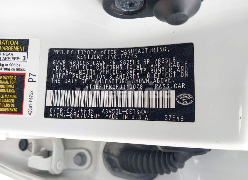 Photo 9 of 2015 Toyota Camry SE (VIN 4T1BF1FK0FU110078)