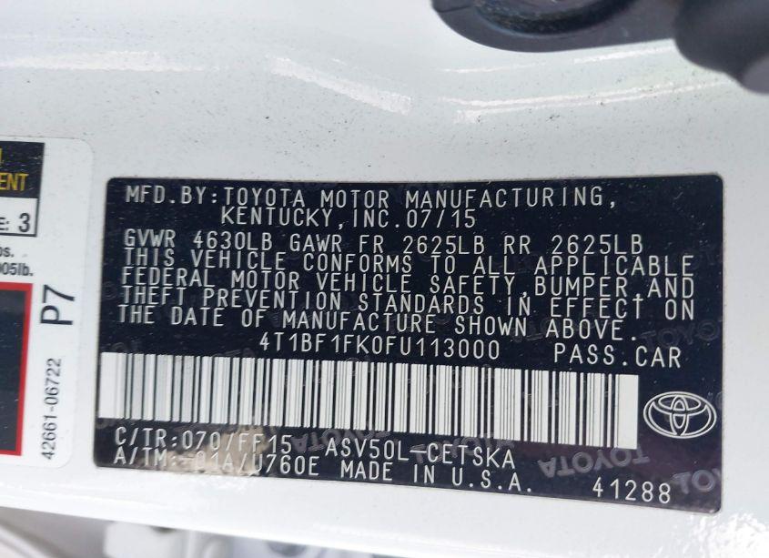 Photo 9 of 2015 Toyota Camry SE (VIN 4T1BF1FK0FU113000)