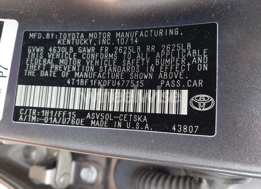 Photo 9 of 2015 Toyota Camry SE (VIN 4T1BF1FK0FU477515)