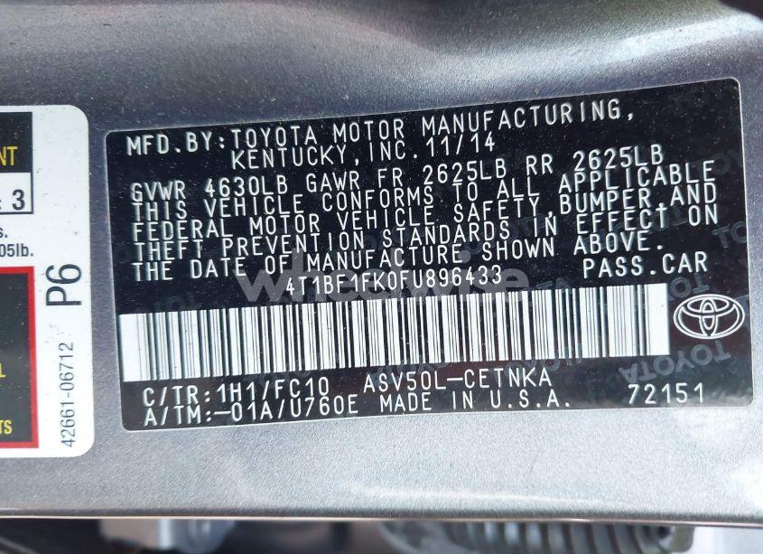 Photo 9 of 2015 Toyota Camry LE (VIN 4T1BF1FK0FU896433)