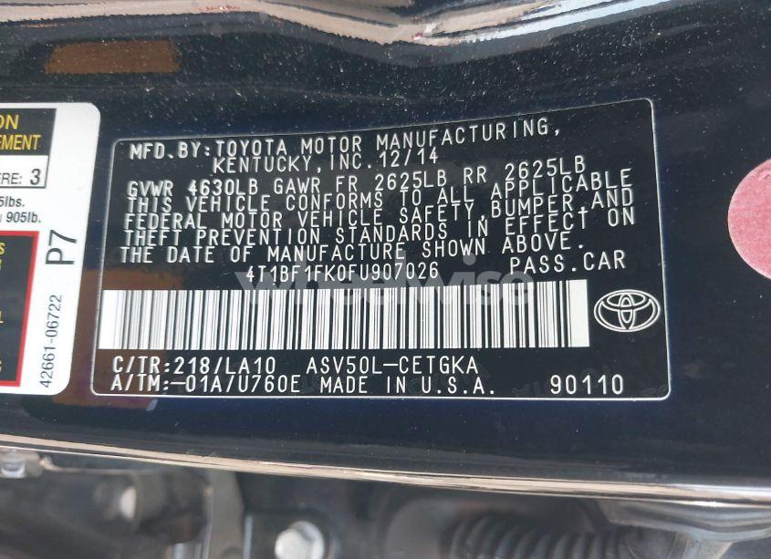 Photo 9 of 2015 Toyota Camry XLE (VIN 4T1BF1FK0FU907026)