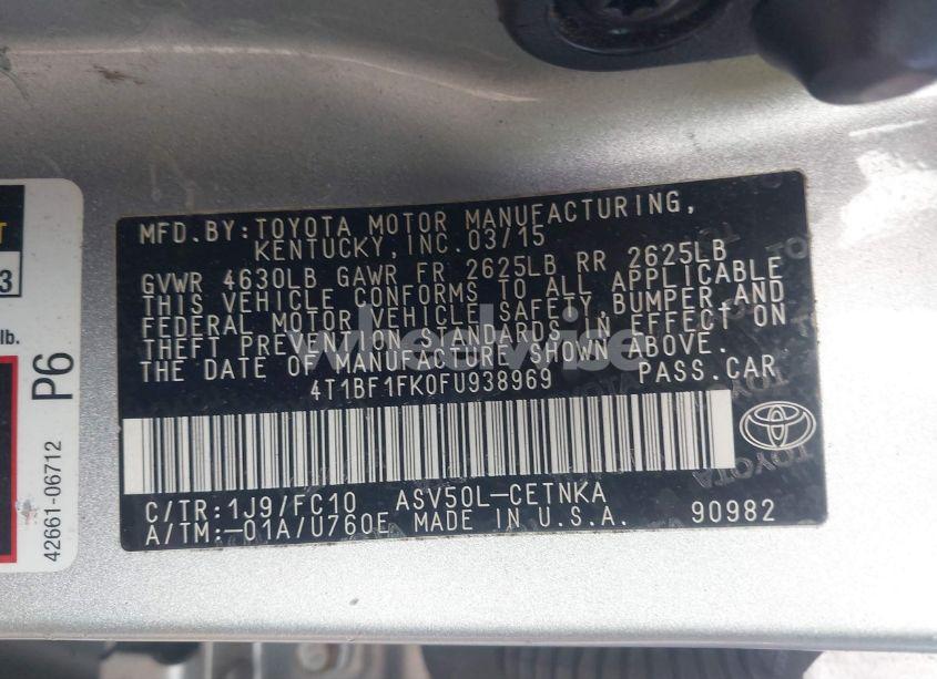 Photo 9 of 2015 Toyota Camry LE (VIN 4T1BF1FK0FU938969)