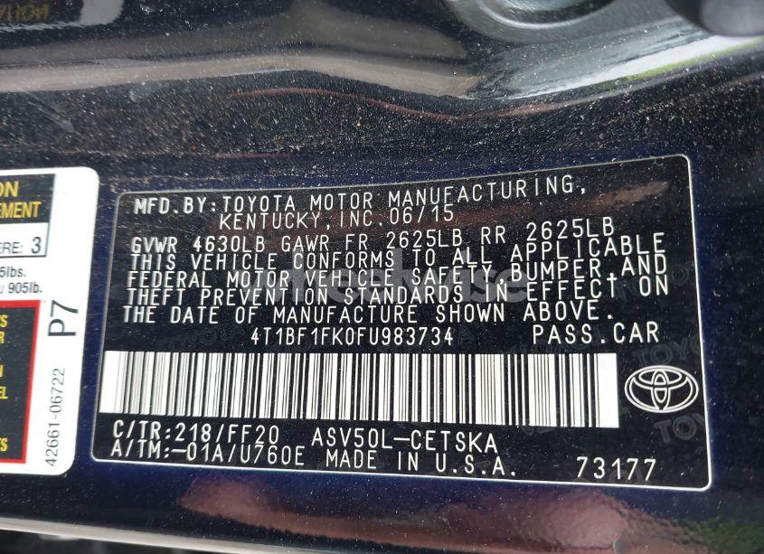 Photo 9 of 2015 Toyota Camry SE (VIN 4T1BF1FK0FU983734)