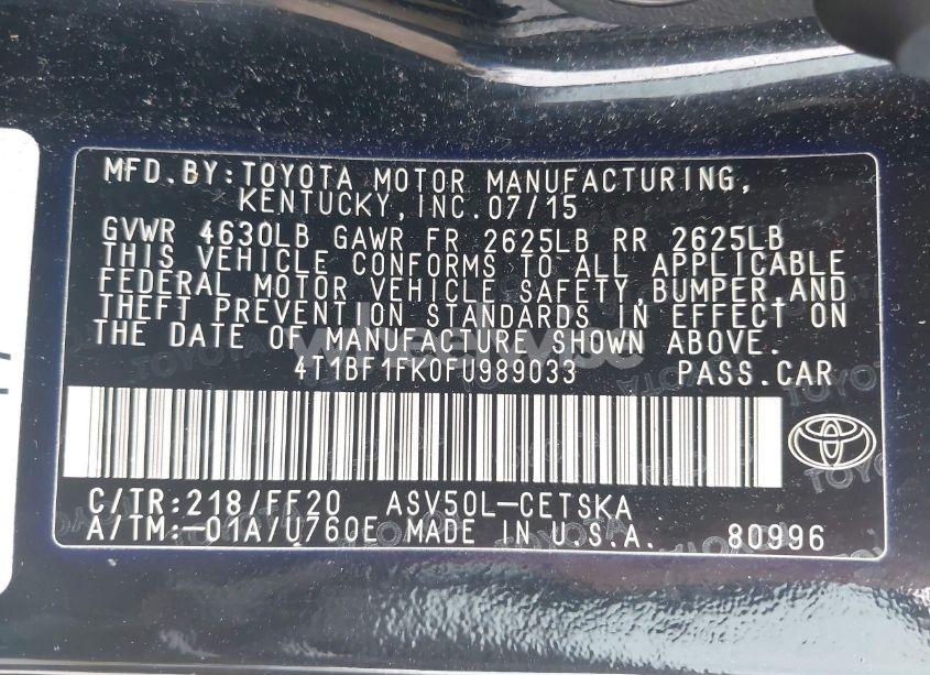 Photo 9 of 2015 Toyota Camry SE (VIN 4T1BF1FK0FU989033)