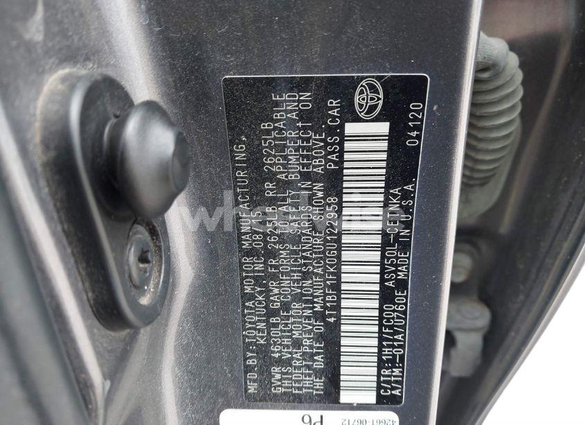 Photo 9 of 2016 Toyota Camry LE (VIN 4T1BF1FK0GU122958)