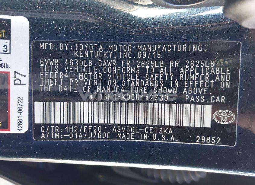 Photo 9 of 2016 Toyota Camry SE (VIN 4T1BF1FK0GU142739)