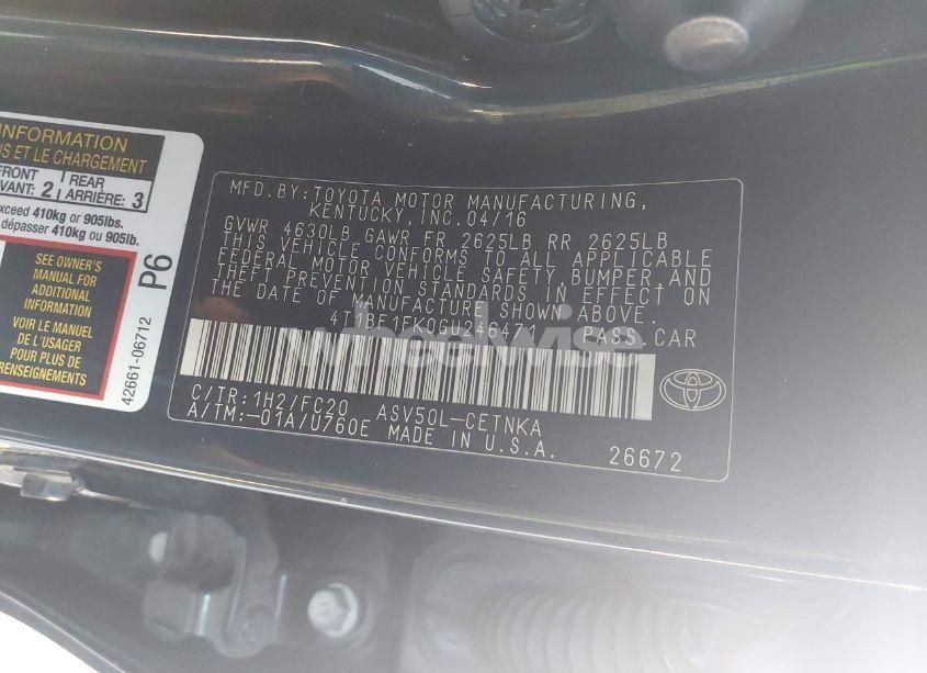 Photo 9 of 2016 Toyota Camry LE (VIN 4T1BF1FK0GU246471)