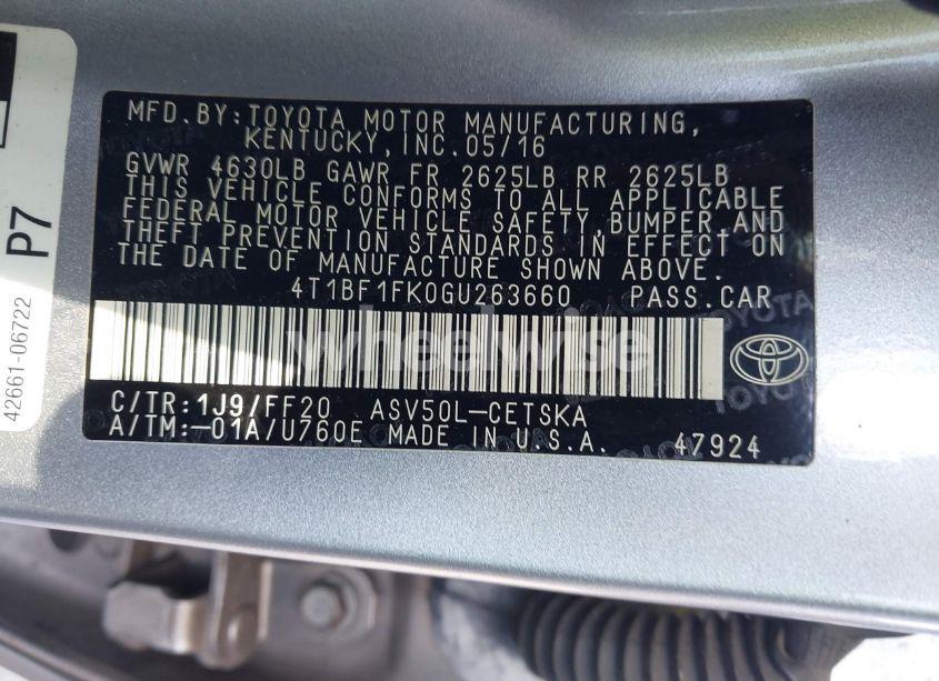 Photo 9 of 2016 Toyota Camry SE (VIN 4T1BF1FK0GU263660)