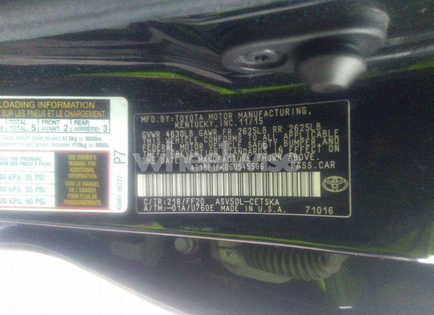 Photo 9 of 2016 Toyota Camry SE (VIN 4T1BF1FK0GU545586)