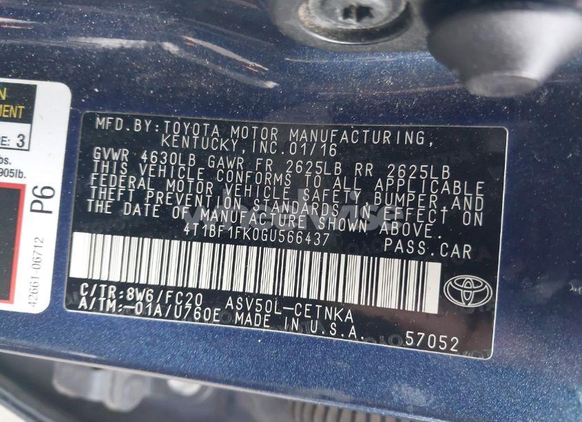 Photo 9 of 2016 Toyota Camry LE (VIN 4T1BF1FK0GU566437)