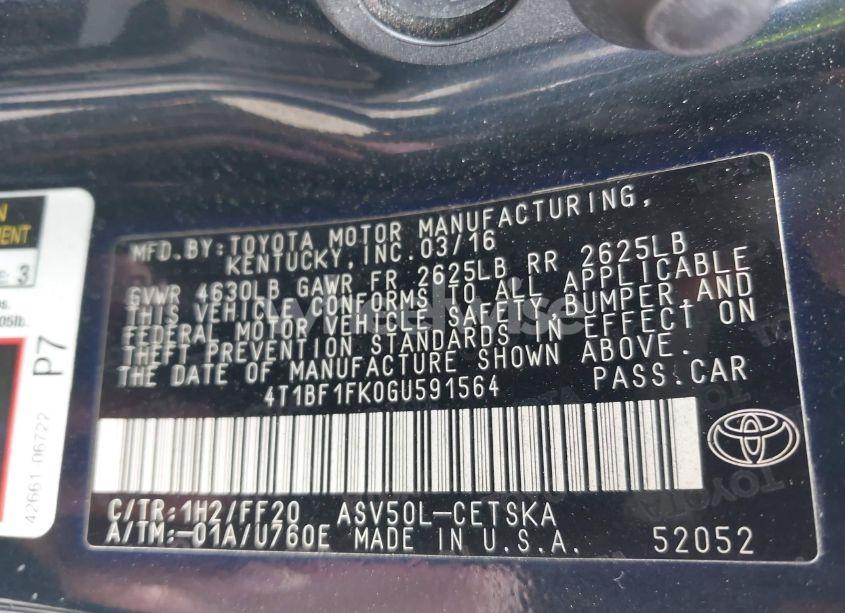 Photo 9 of 2016 Toyota Camry SE (VIN 4T1BF1FK0GU591564)