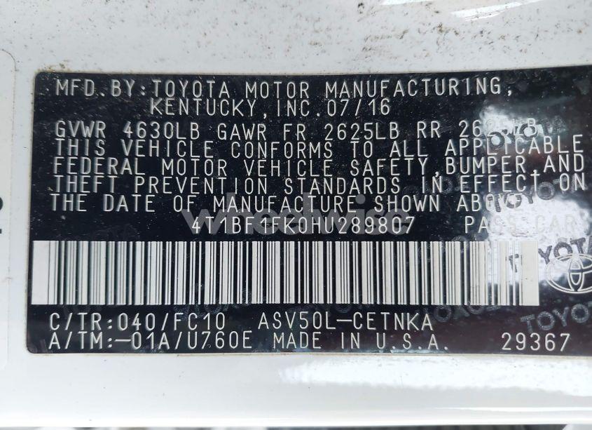 Photo 9 of 2017 Toyota Camry LE (VIN 4T1BF1FK0HU289807)