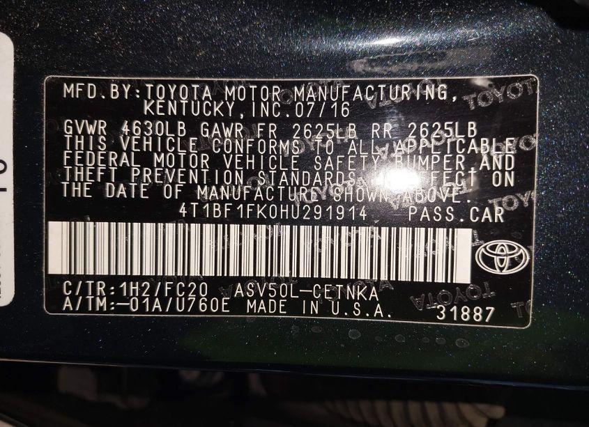 Photo 9 of 2017 Toyota Camry LE (VIN 4T1BF1FK0HU291914)