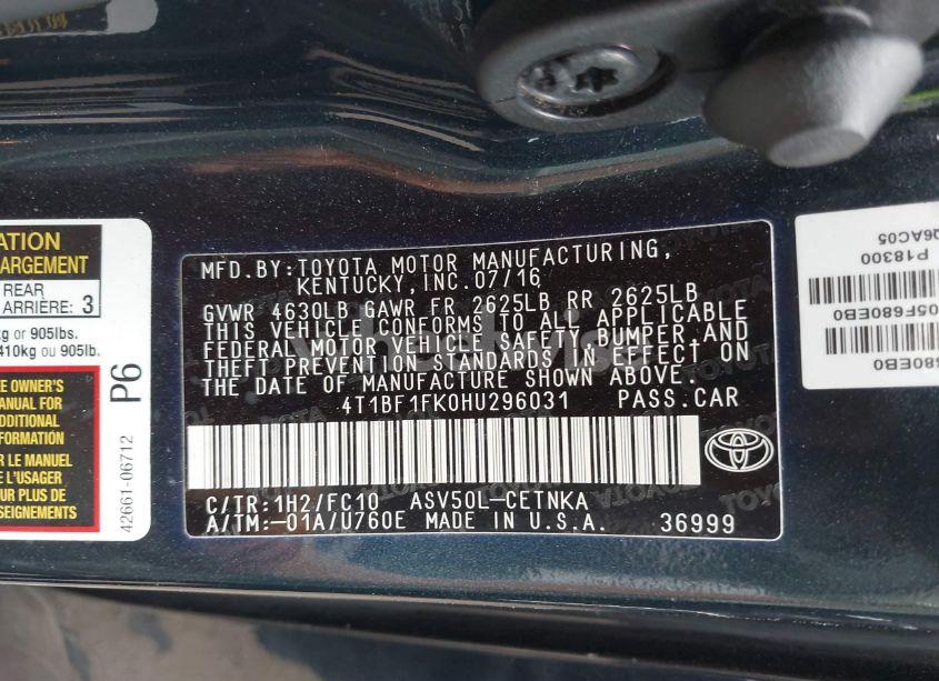 Photo 9 of 2017 Toyota Camry LE (VIN 4T1BF1FK0HU296031)