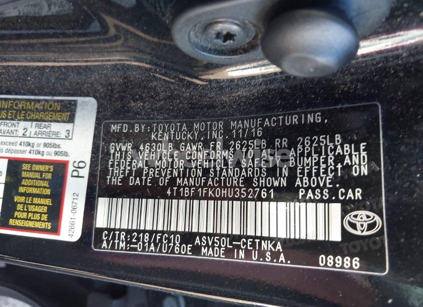 Photo 9 of 2017 Toyota Camry LE (VIN 4T1BF1FK0HU352761)