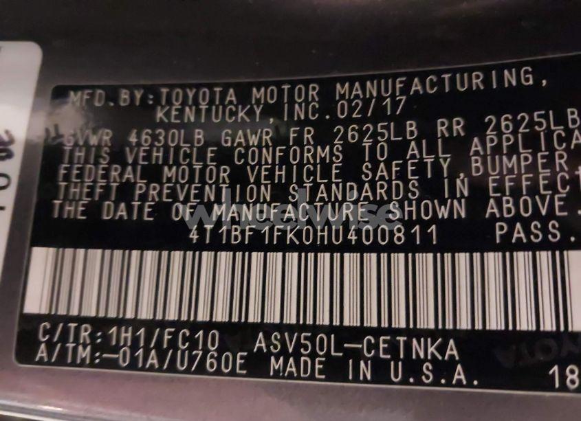 Photo 9 of 2017 Toyota Camry LE (VIN 4T1BF1FK0HU400811)