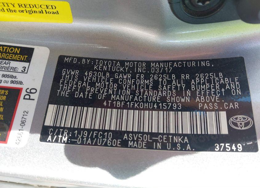 Photo 9 of 2017 Toyota Camry LE (VIN 4T1BF1FK0HU415793)